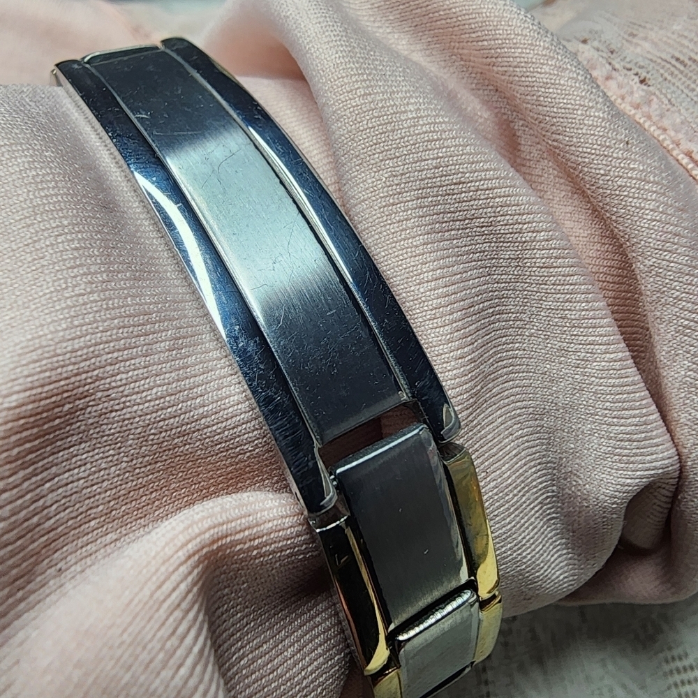 Stainless Steel Link ID Bracelet Gold and Silver Tone. 8"